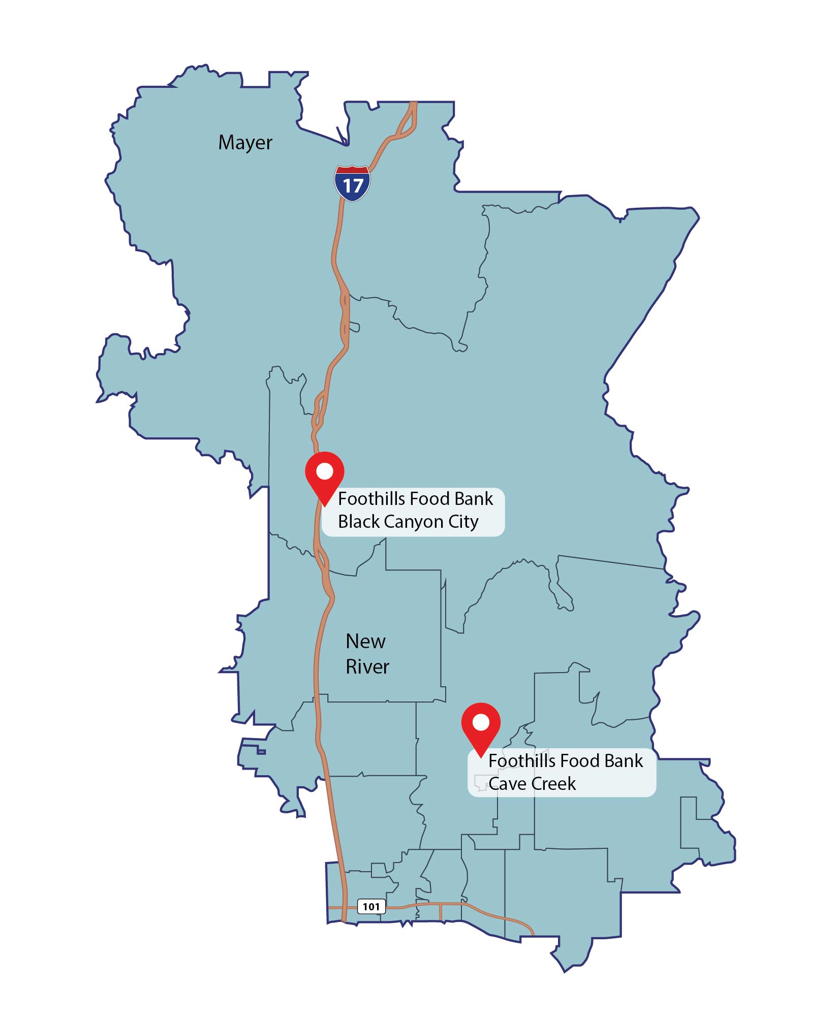 Foothills Food Bank Service Areas Map